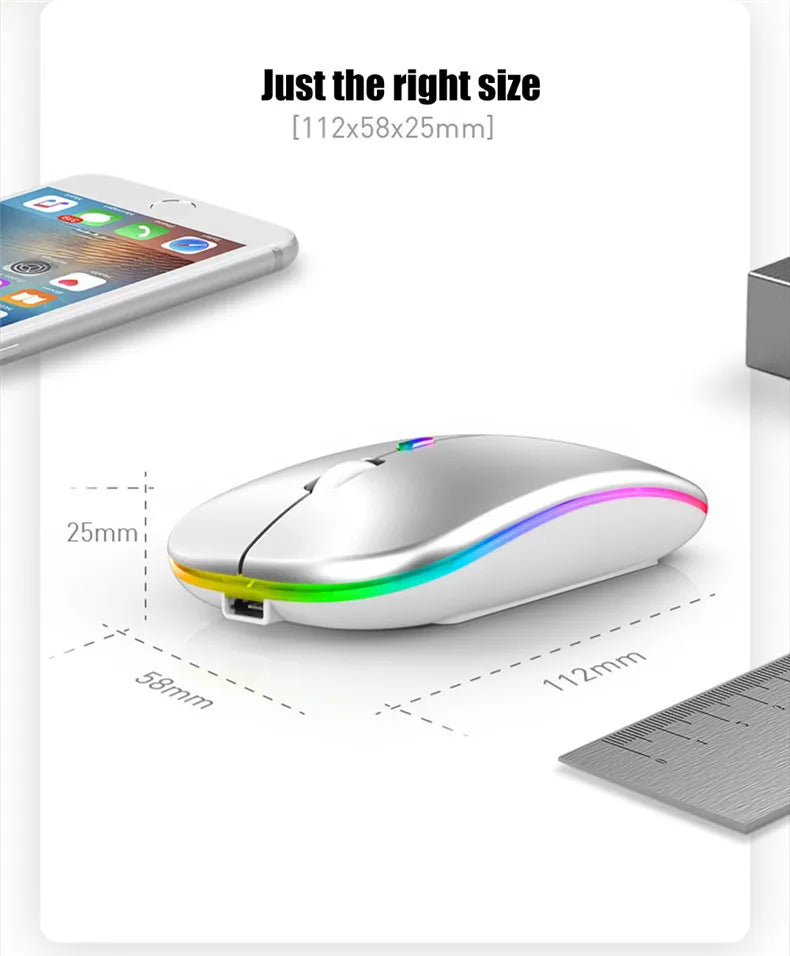 Wireless Mouse - Rechargeable Silent Bluetooth & 2.4GHz