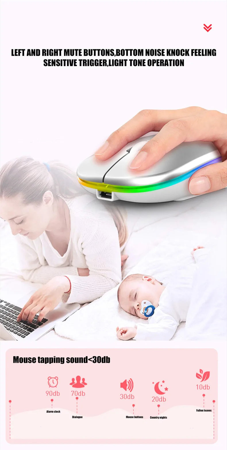 Wireless Mouse - Rechargeable Silent Bluetooth & 2.4GHz
