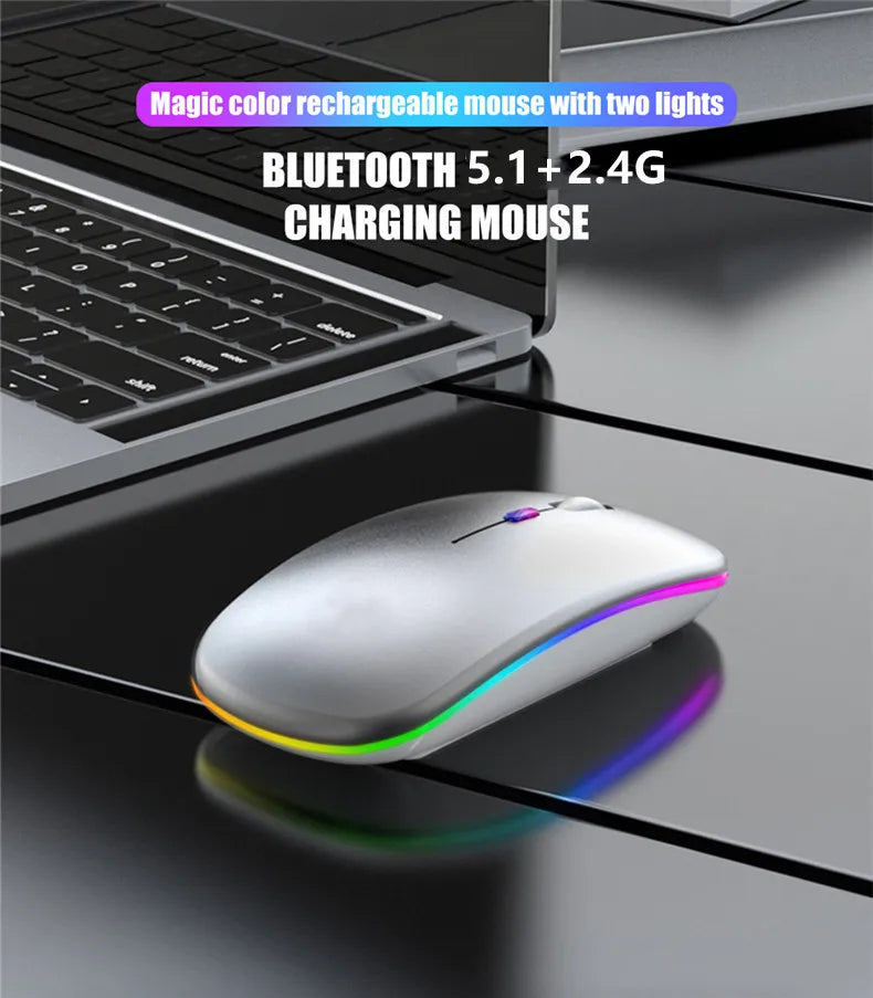 Wireless Mouse - Rechargeable Silent Bluetooth & 2.4GHz