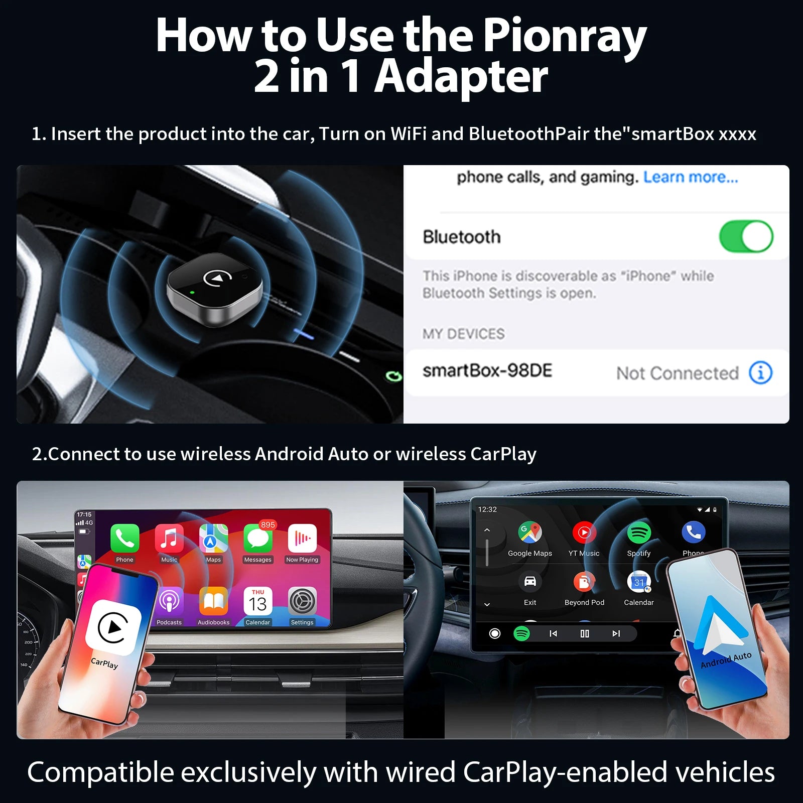 Wireless CarPlay Adapter - 2-in-1 Android Auto Dongle