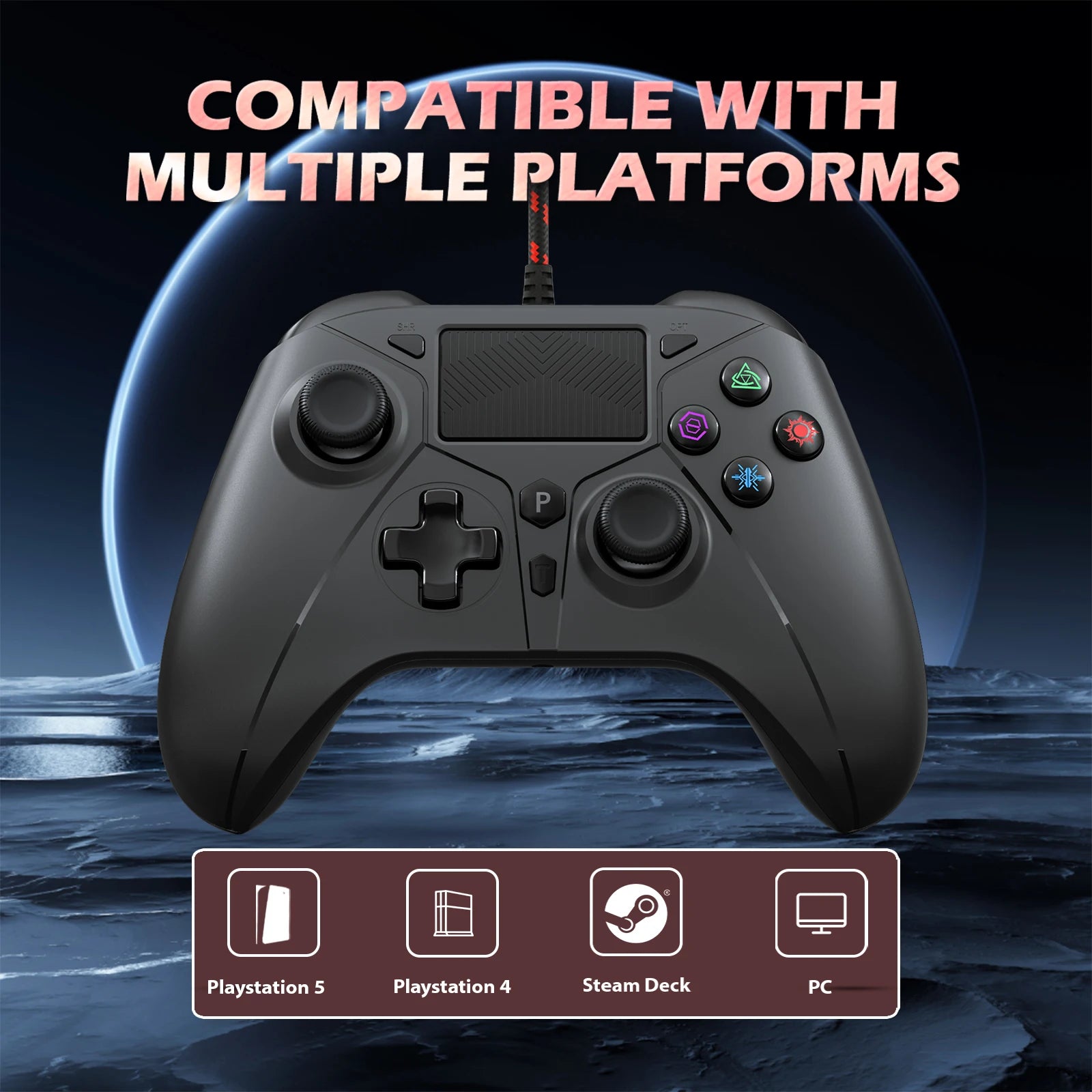 PS5 Wired Controller - Hall Trigger Gamepad for PS4 & PC