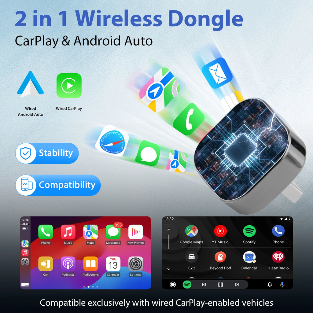 Wireless CarPlay Adapter - 2-in-1 Android Auto Dongle