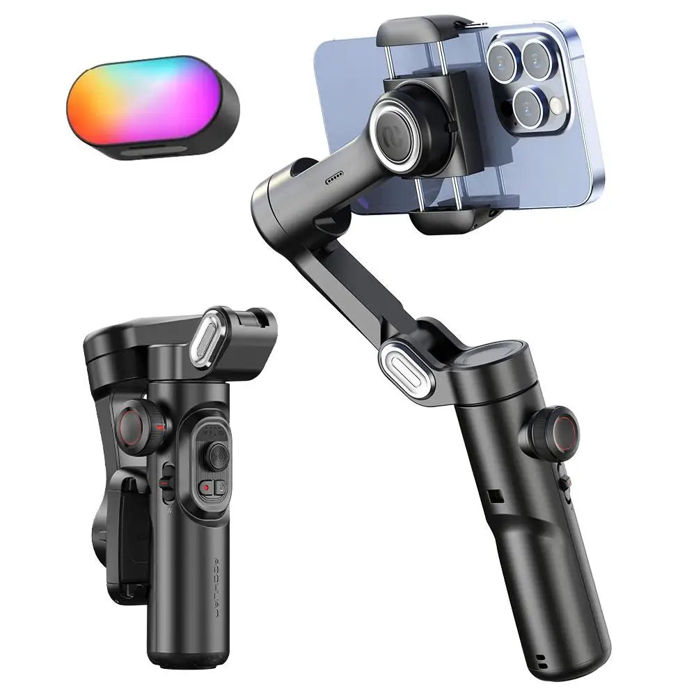 Phone Gimbal Stabilizer - 3-Axis with Fill Light & AI
