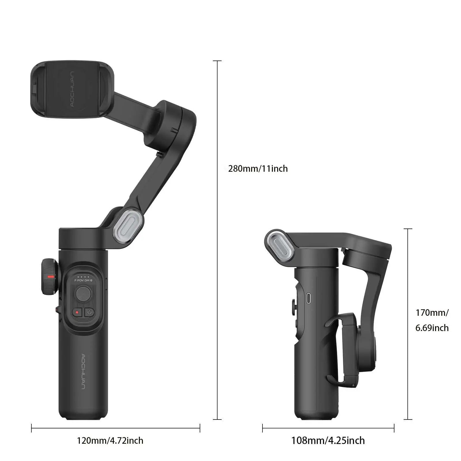 Phone Gimbal Stabilizer - 3-Axis with Fill Light & AI