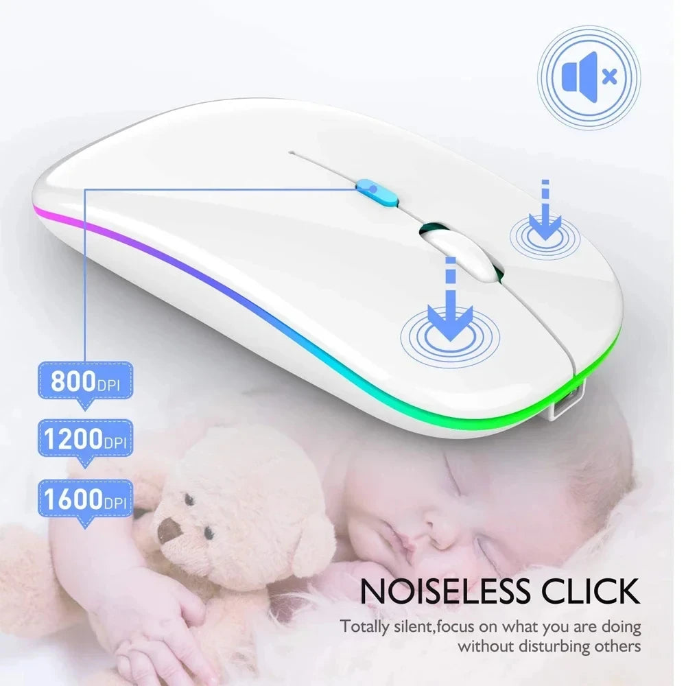 Wireless Mouse - Rechargeable Silent Bluetooth & 2.4GHz