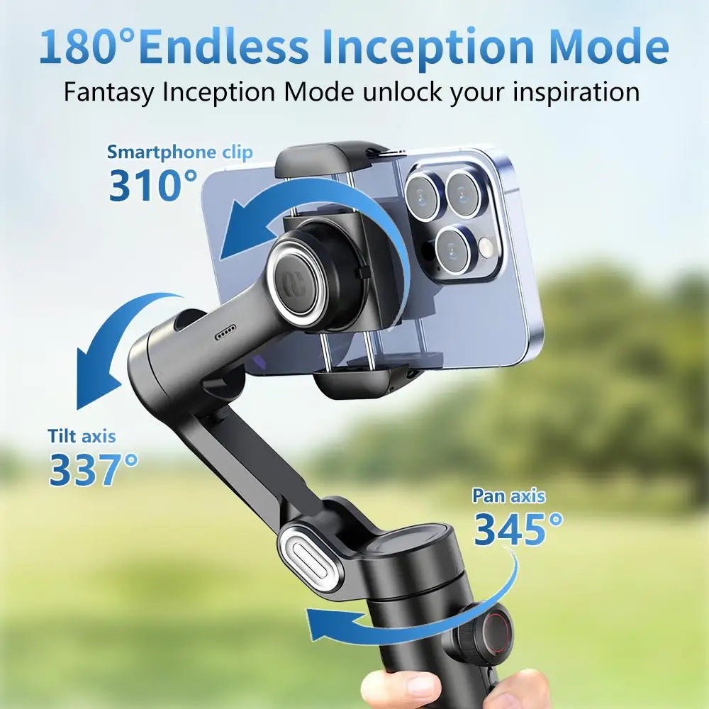 Phone Gimbal Stabilizer - 3-Axis with Fill Light & AI