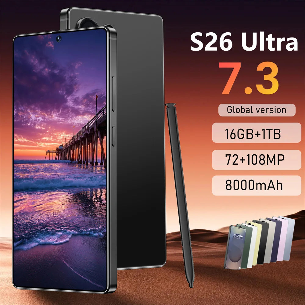 2026 Original Smartphone 5G for S26 Ultra 7.3HD Cell Phone Android 14 72MP+108MP 22G+2TB 7800mAh Unlocked Mobile Phones Dual Sim