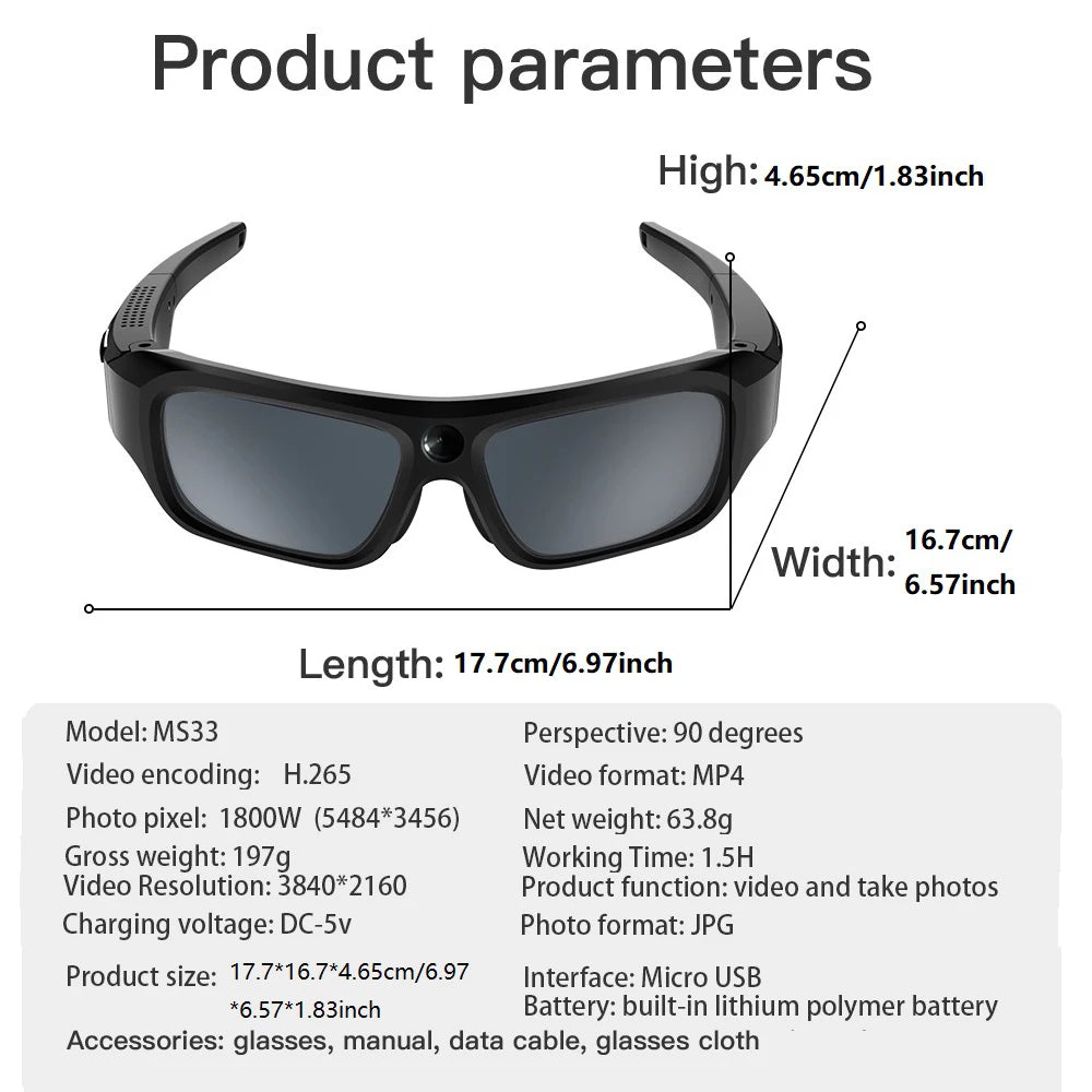 4K Camera Glasses - HD Video Recording for Sports & Cycling
