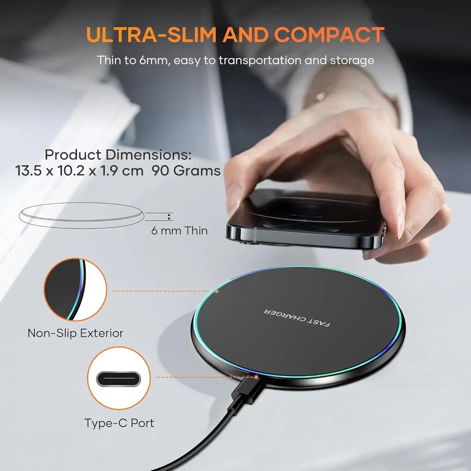Fast Wireless Charger Pad - iPhone & Samsung Compatible