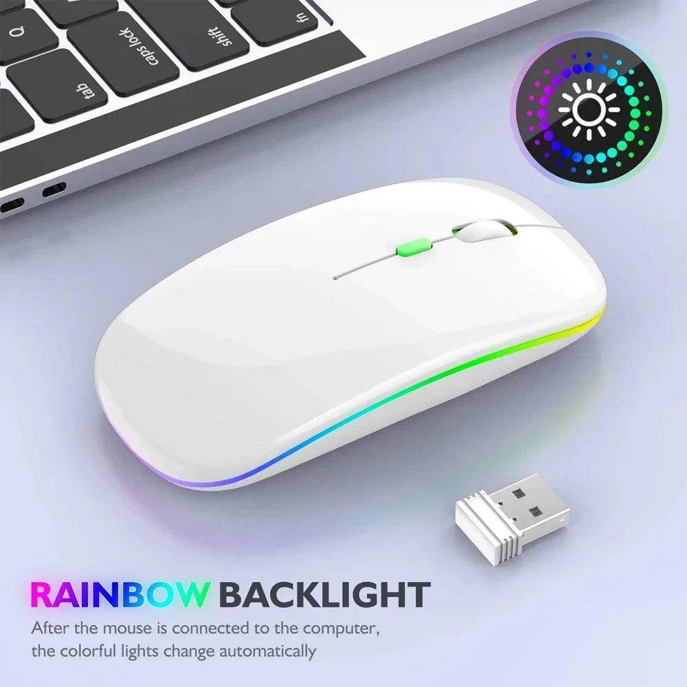 Wireless Mouse - Rechargeable Silent Bluetooth & 2.4GHz