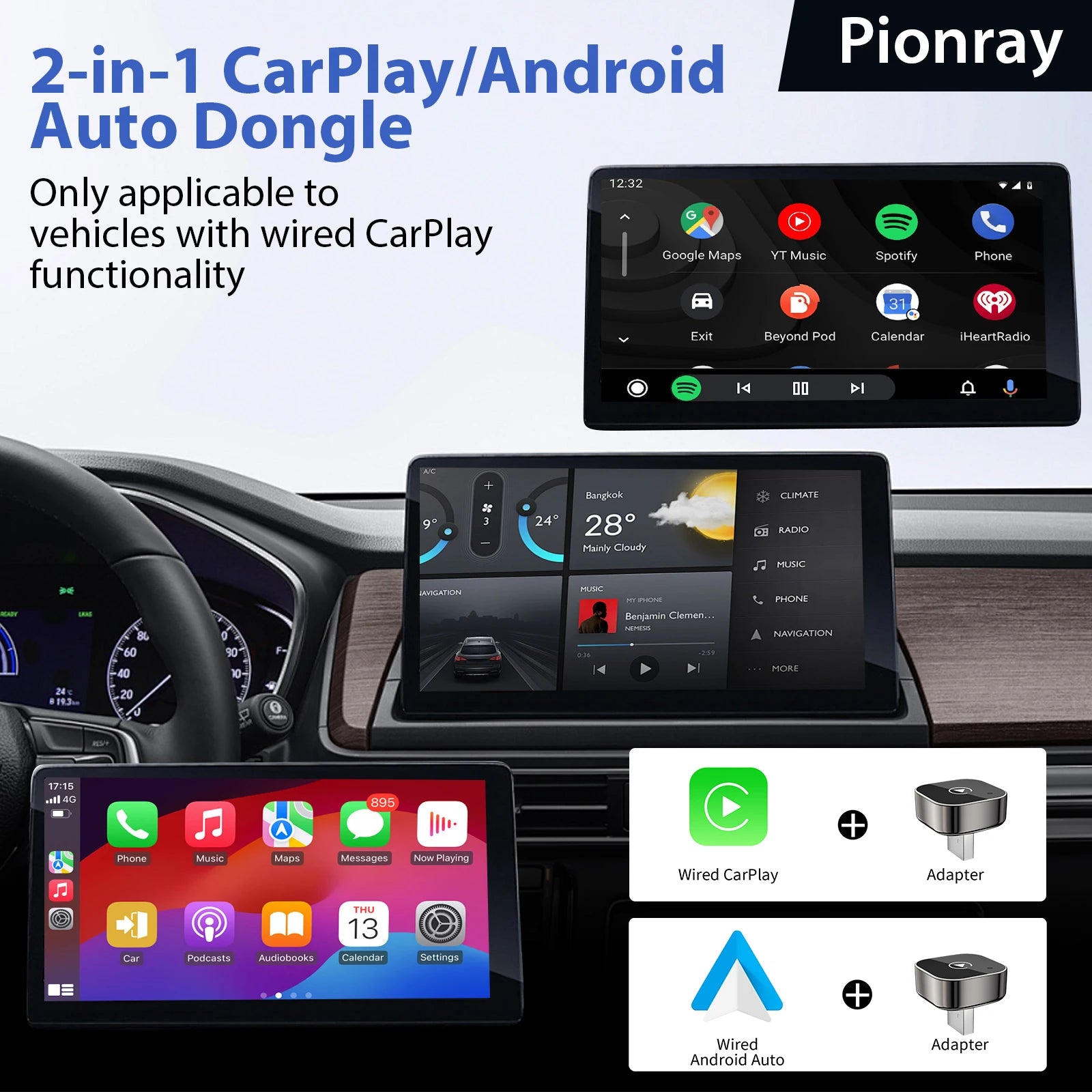 Wireless CarPlay Adapter - 2-in-1 Android Auto Dongle