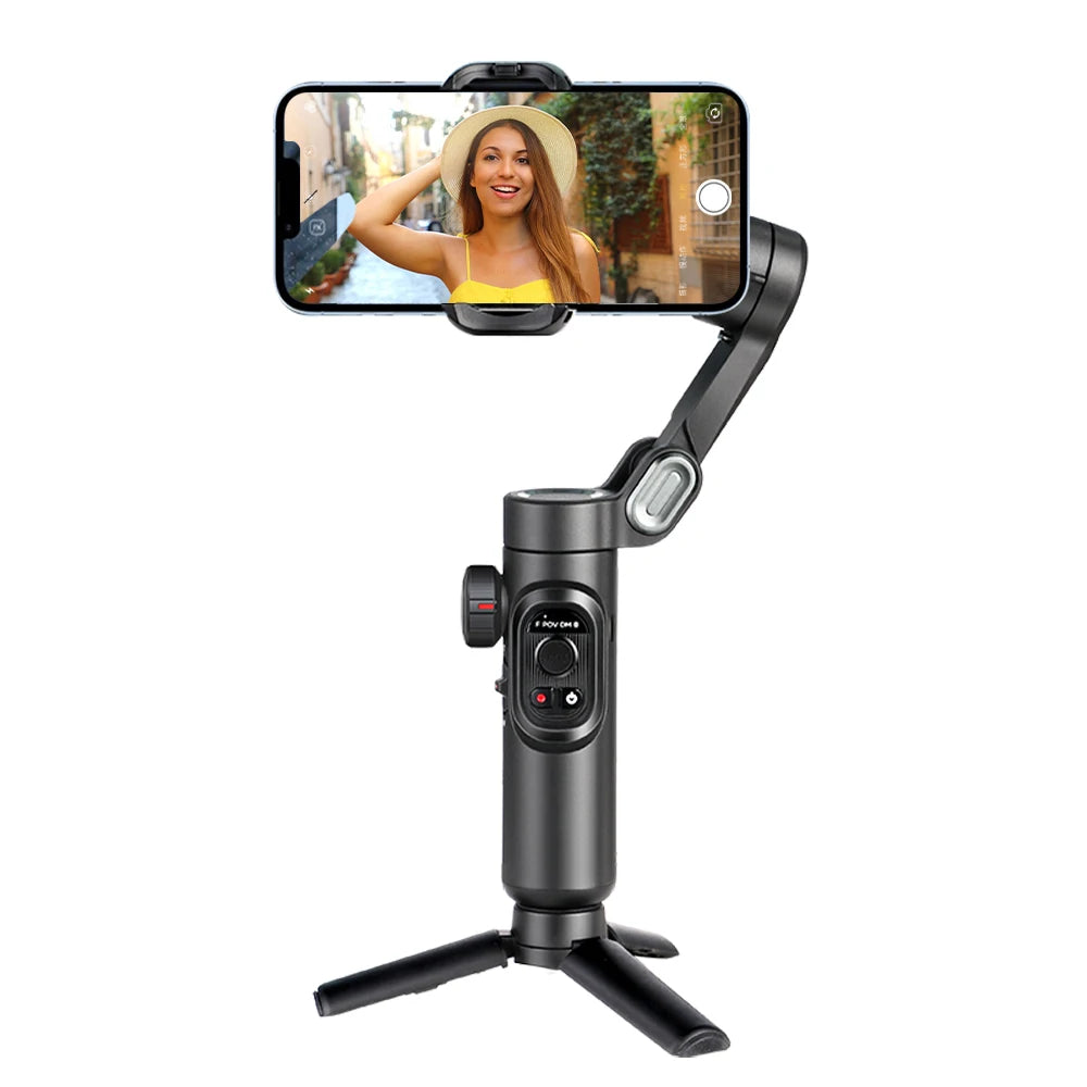 Phone Gimbal Stabilizer - 3-Axis with Fill Light & AI