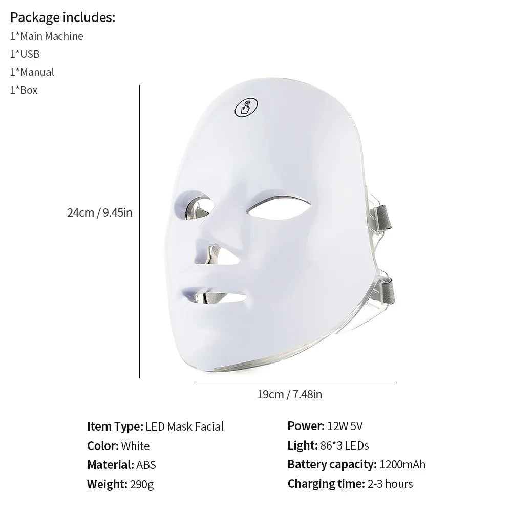 LED Face Mask - 7 Color Light Therapy for Anti-Aging