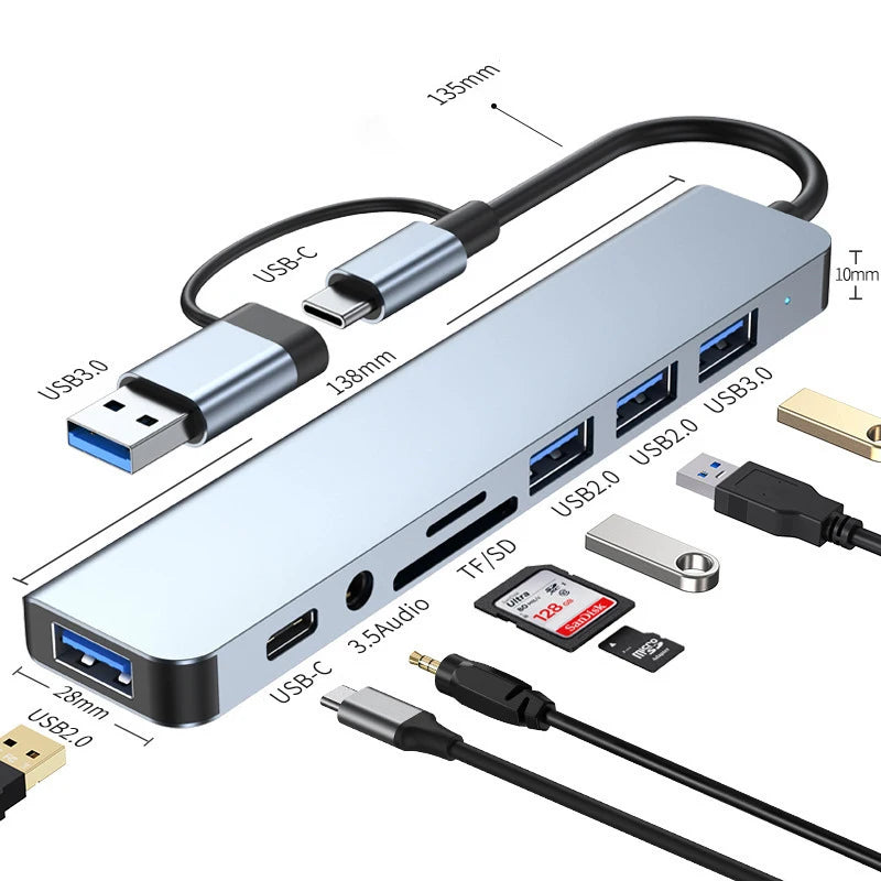 USB C Hub 8-in-2 - Multi-Port Adapter for Laptop