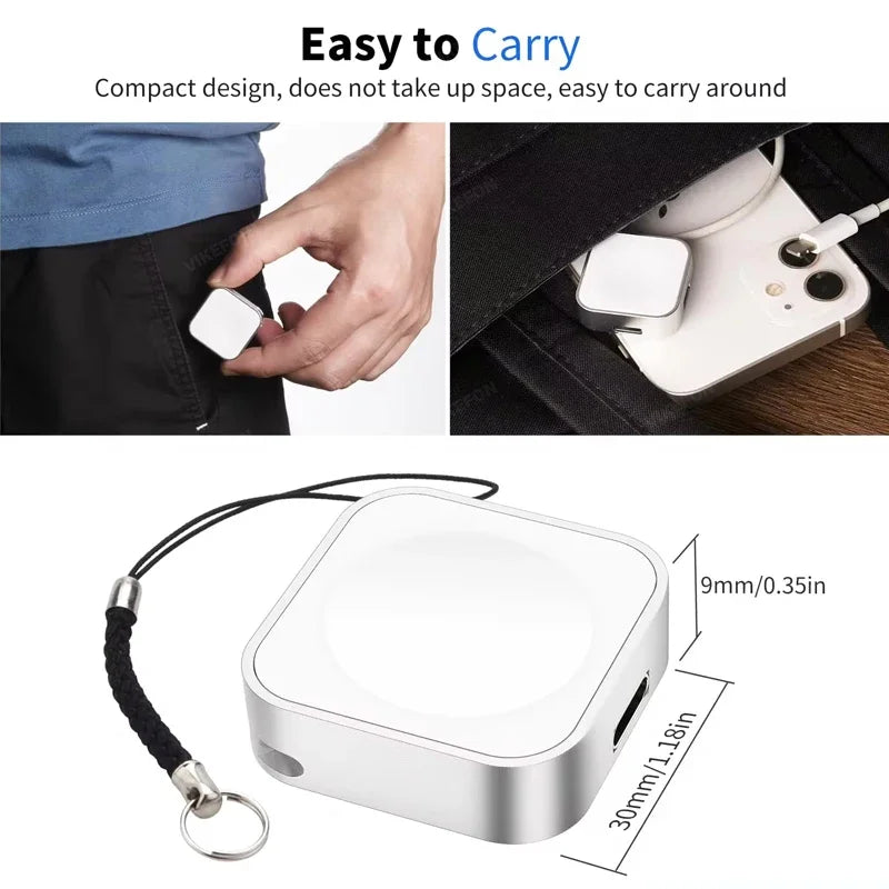 Portable Apple Watch Charger - 2-in-1 Wireless Keychain