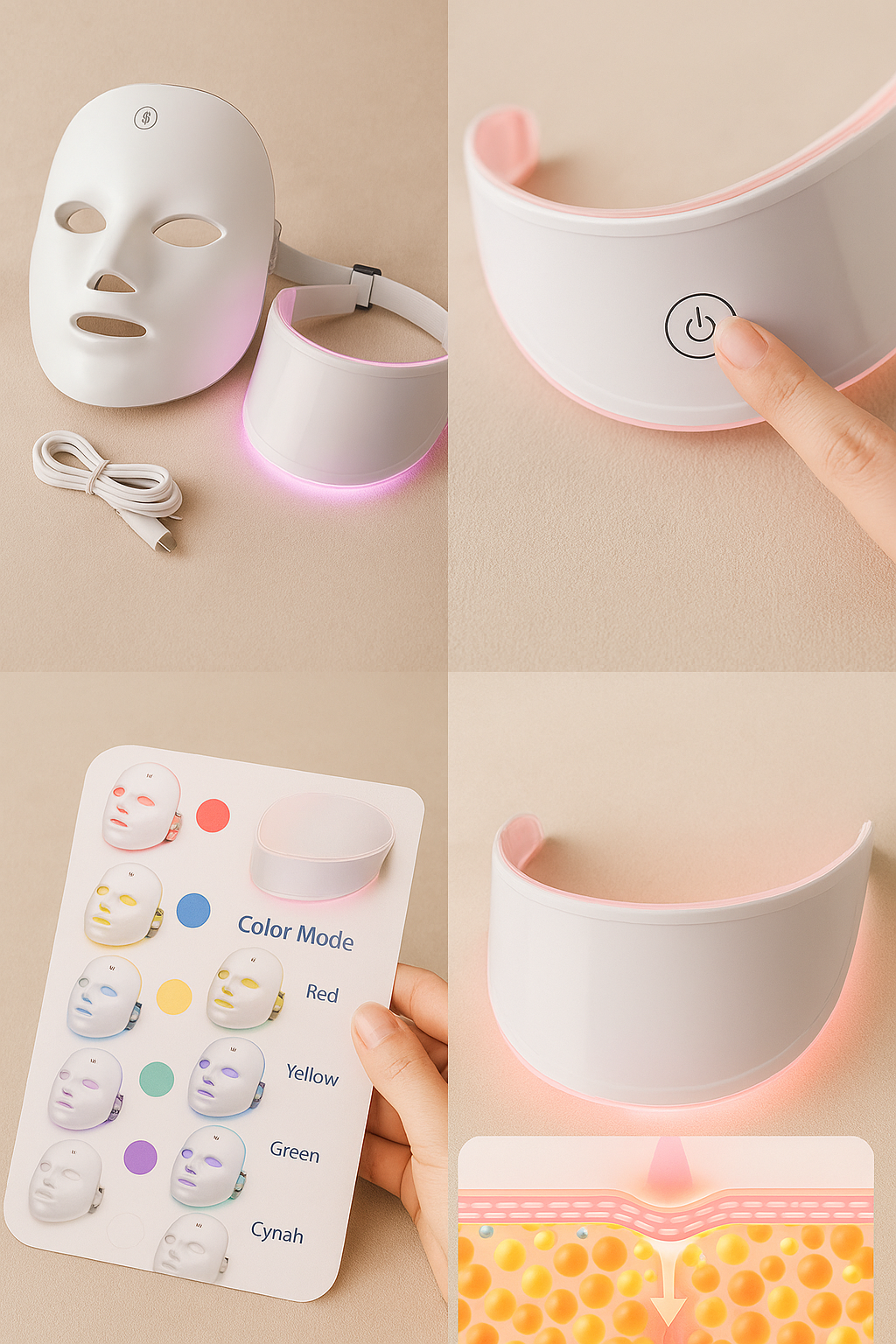 LED Face Mask - 7 Color Light Therapy for Anti-Aging