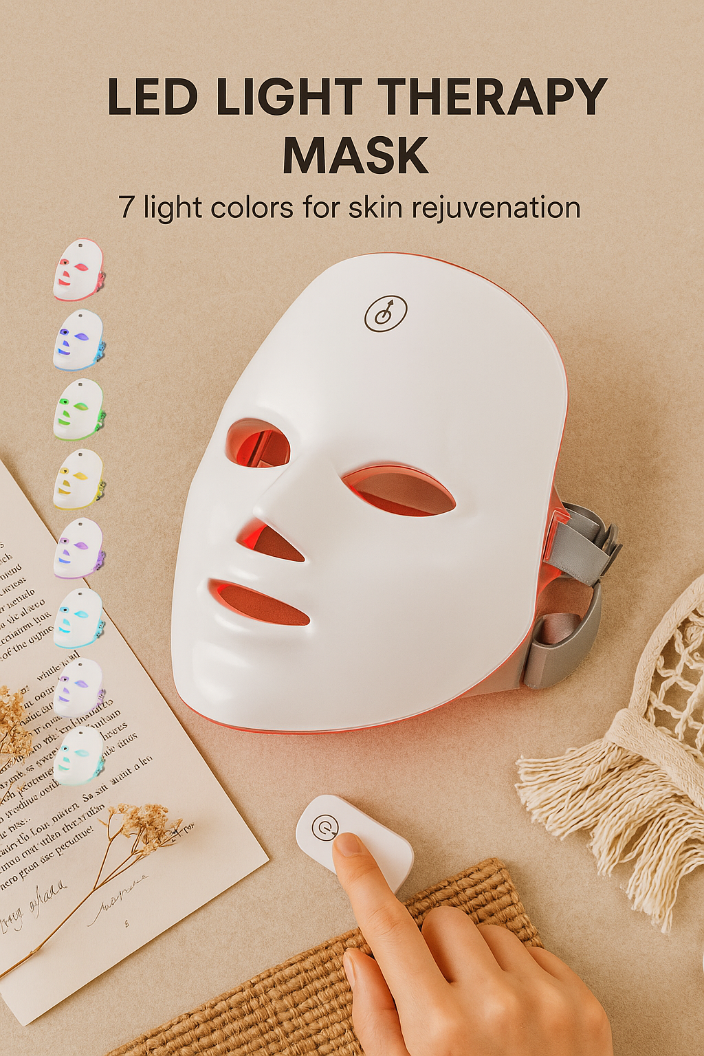 LED Face Mask - 7 Color Light Therapy for Anti-Aging